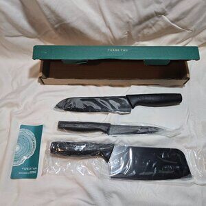 Japanese Chef Knife Set – Black 3-Piece Santoku Stainless Steel Kitchen Knives